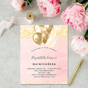 Ballonginbjudan till Quinceanera guld glitter