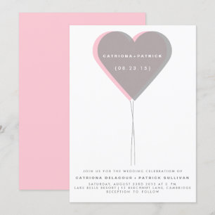 Ballonginbjudan till rosa & Grått Twin Hearts Ball Inbjudningar