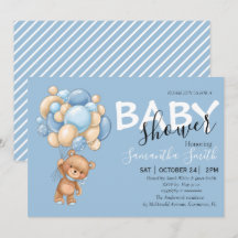 Ballonginbjudningar till Nallen Blue Baby Shower