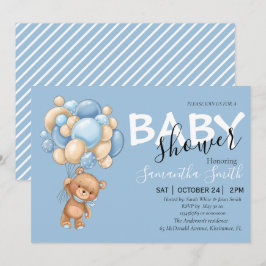 Ballonginbjudningar till Nallen Blue Baby Shower Meddelande
