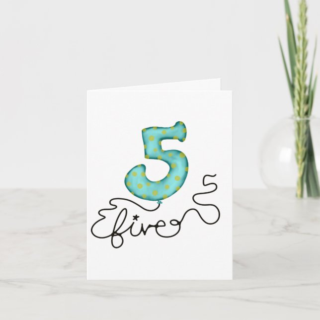 Ballongkort för femte födelsedag kort (Framsida)