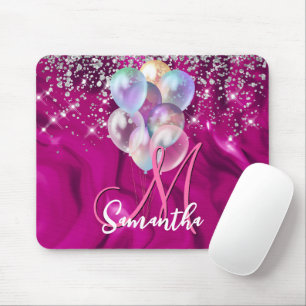 Ballongmonogram för Cute shock rosa faux silver gl Musmatta