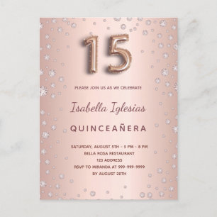 Ballongskript för Quinceanera ro guld rosa diamone Vykort