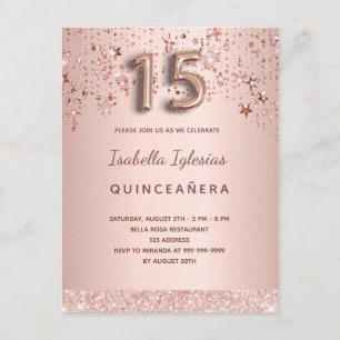 Ballongskript för Quinceanera ro guld rosa-stjärno Vykort