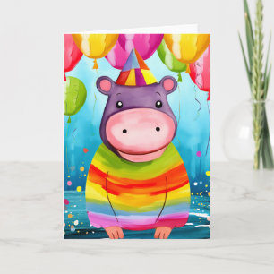 Ballongspets Hippo: Cute Barns födelsedag-kort Kort