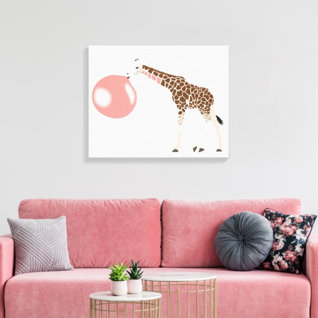 Ballongtuggummigiraff som blåser bubbla canvastryck (Insitu (Vardagsrum))