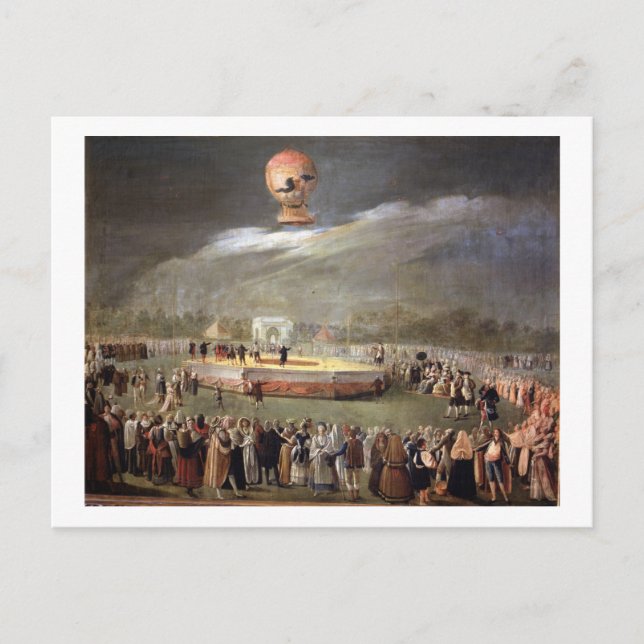 Ballonguppstigning i trädgårdarna i Aranjuez, c.17 Vykort (Framsida)