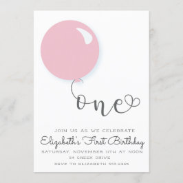 Balloninbjudan om Rosa första födelsedag Inbjudningar