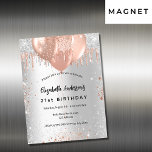 Ballonlyxen vid silver vid glitter vid guld magnetisk inbjudningskort<br><div class="desc">För elegant 21:a födelsedag (eller någon annan ålder). En faux silver tittar bakgrund. Dekoreras med droppar från ro guld och faux silver glitter,  färgdroppstift och ballonger. Anpassa och lägg till uppgifter om namn,  ålder 21 och party. Namn är skrivet med ett handskript i stil</div>