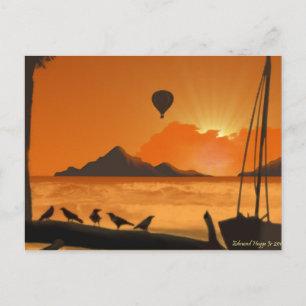Ballonrid vid solnedgång vykort