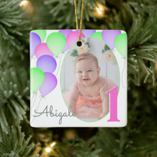 Ballons Baby Bubittons födelsedag med Photo Julgransprydnad Keramik