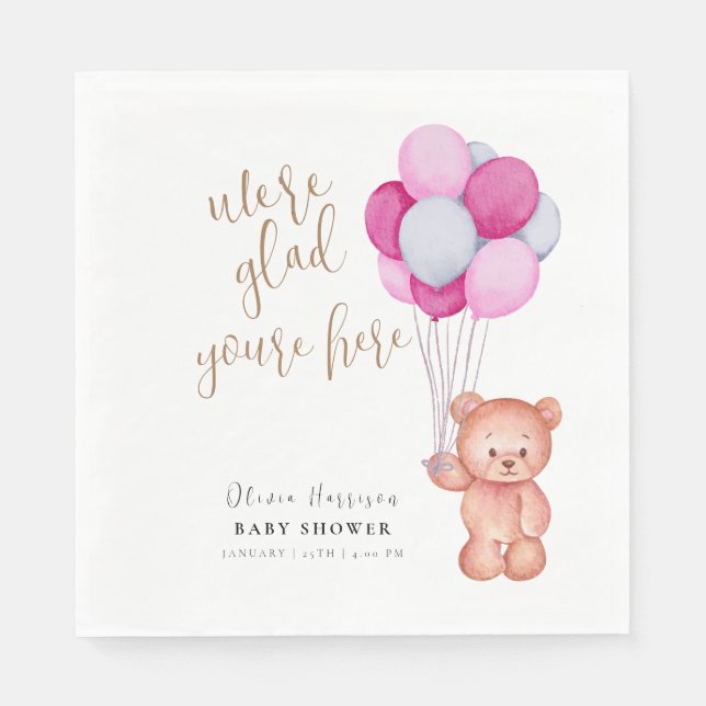 Ballonskabb för Rosa av enkel Nalle Pappersservett (Framsidan)