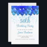Ballonskonfetti 50:e Födelsedagsfesten Inbjudningar<br><div class="desc">Neon blue och teal ballonger och konetti 50:e födelsedagsfest inbjudan,  50 med finesser. Rikens blå nyanser på vitt. Anpassa till party.</div>