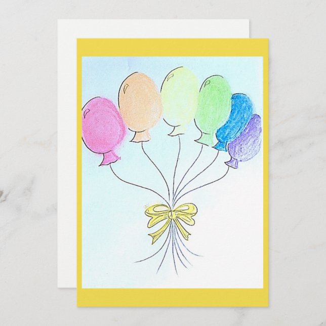 Ballonskort för födelsedagar i firande inbjudningar (Fram/baksida)