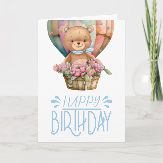 Ballonskort för Nalle på födelsedagen Kort (Framsida)