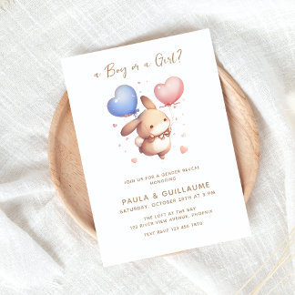 Ballony Bunny Gender Reveal Party Inbjudan