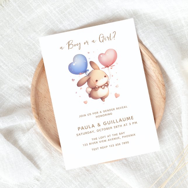 Ballony Bunny Gender Reveal Party Inbjudan (Skapare uppladdad)