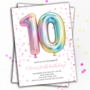 Balloon 10:e födelsedagskalenliga regnbåge i Party Inbjudningar