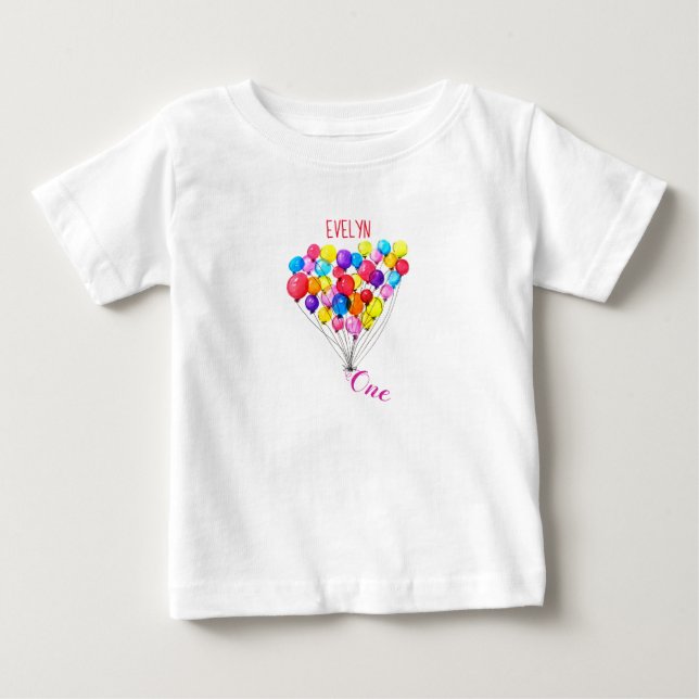BALLOON 1:a födelsedag Personlig ett målat Rosa T Shirt (Framsida)