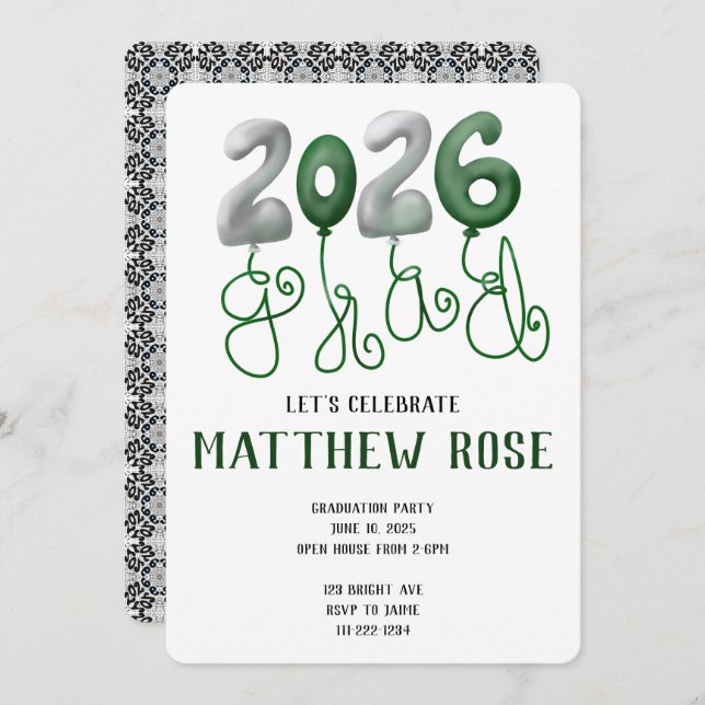 Balloon 2025 Grad Invitation Inbjudningar (Fram/baksida)