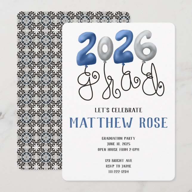 Balloon 2026 Grad Invitation Inbjudningar (Fram/baksida)