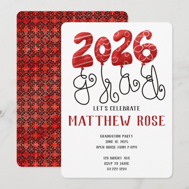 Balloon 2026 Grad Invitation Inbjudningar (Fram/baksida)