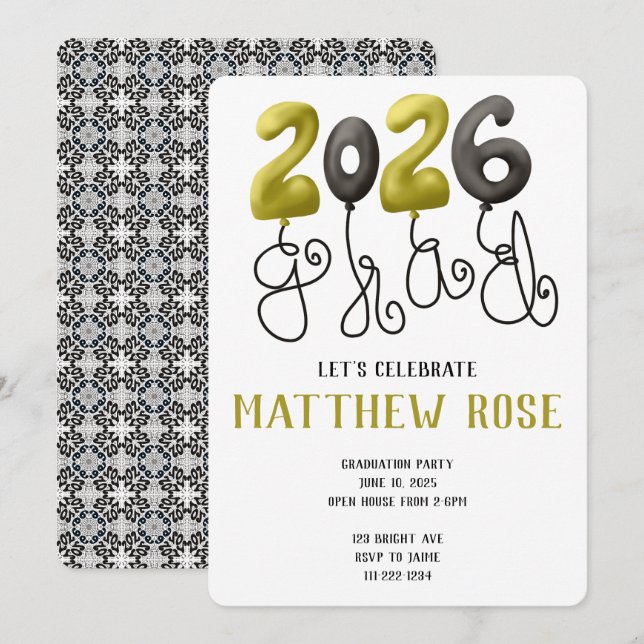 Balloon 2026 Grad Invitation Inbjudningar (Fram/baksida)