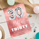Balloon 30 Birthday Silver | Girly Rosa Party Inbjudningar<br><div class="desc">Modern trettionde födelsedagsfest inbjudan designad med en ombre vattenfärgsbakgrund,  genomskinlig bubbelkonetti och en stor trettio heliumballong i silver. Namn är skrivet i stor kalligrafisk vit text med en enkel födelsedagsmall under vilken det är enkelt att anpassa.</div>