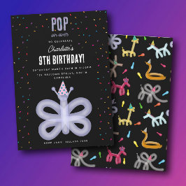 Balloon Animals Butterfly Kids Birthday Party Inbjudningar