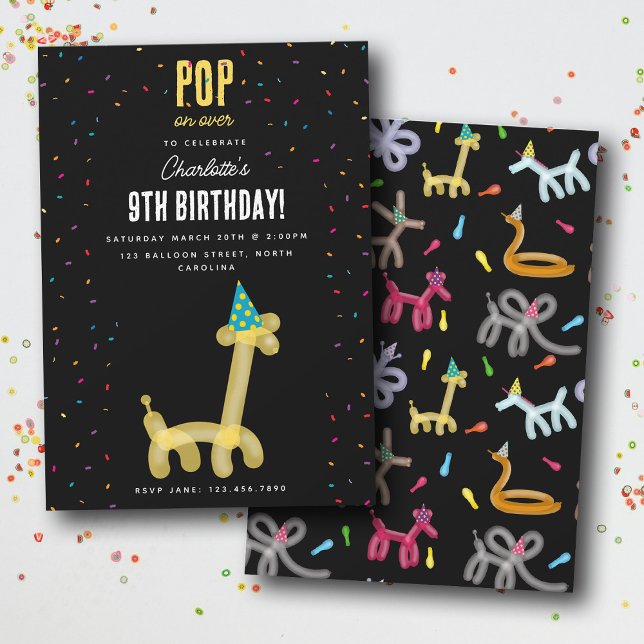 Balloon Animals Giraffe Kids Birthday Party Theme Inbjudningar (Balloon Animals Giraffe Kids Birthday Party Theme Invitation)