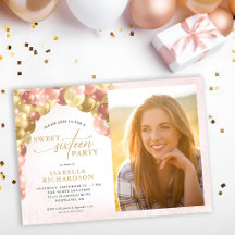 Balloon Arch Rosa & Guld Photo Sweet 16 Party