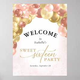 Balloon Arch Rosa och Guld Sweet 16 Party Välkomme Poster