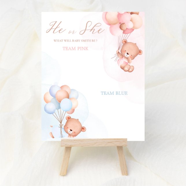 Balloon Bear Boy eller Girl Gender Reveal Vote Pos Poster (Skapare uppladdad)