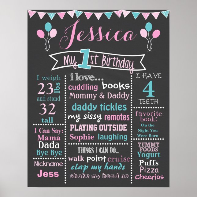 Balloon Birthday Chalkboard - Poster flicka (Framsidan)