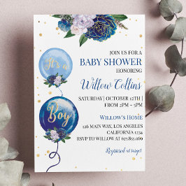 Balloon Blommigt Boy Baby Shower-inbjudan Inbjudningar