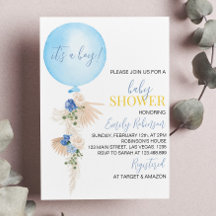 Balloon Blommigt Boy Baby Shower-inbjudan