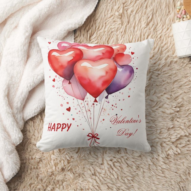 Balloon Bouquet Red and Rosa Hearts Kudde (Filt)