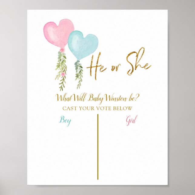 Balloon Boy eller Girl Gender Reveal Board Poster (Framsidan)