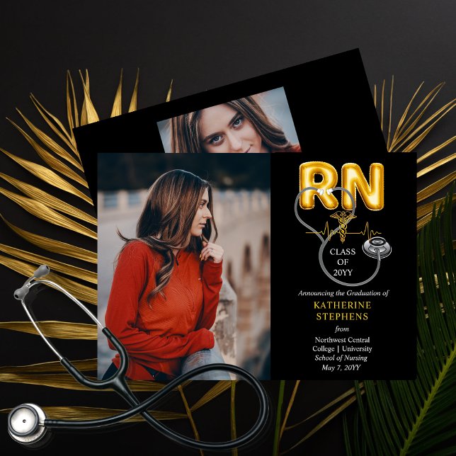 Balloon Brev RN Caduceus Stethoscope Studenten Meddelande (Balloon Letters "RN" Nurse Nursing Caduceus Stethoscope Graduate Grad Announcement - Print Digital)