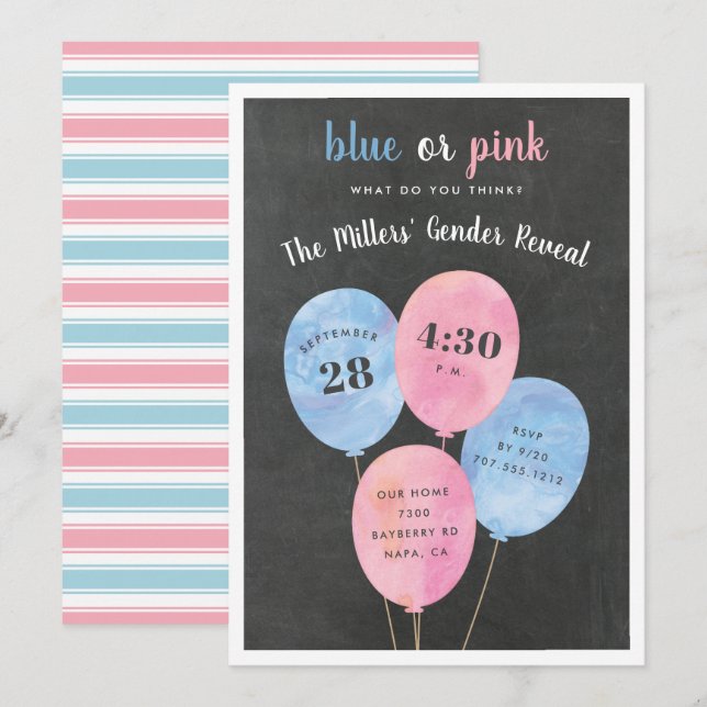 Balloon Bunch | Gender Visa partiinbjudan Inbjudningar (Fram/baksida)