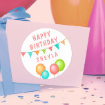 Balloon Bunting Flagga Kid Birthday Runt Klistermärke<br><div class="desc">Kid Birthday-klistermärken för Cute Balloon Bunting Flagga. Kyla födelsedlarna för barnen" födelsedagsfest firande. Färgballonger och buntningen flaggor. Anpassa med ditt barns namn.</div>