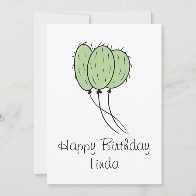 Balloon Cactus Plant Birthday Inbjudningar (Framsida)