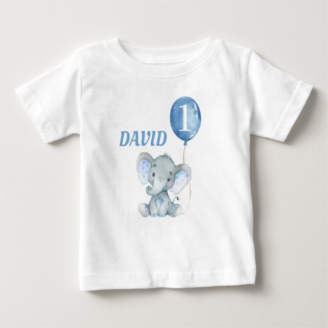Balloon Elephant Cute Blue Pojke T Shirt (Framsida)