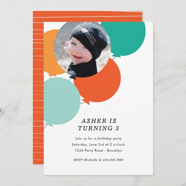 Balloon Födelsedagsfest Inbjudan (Fram/baksida)