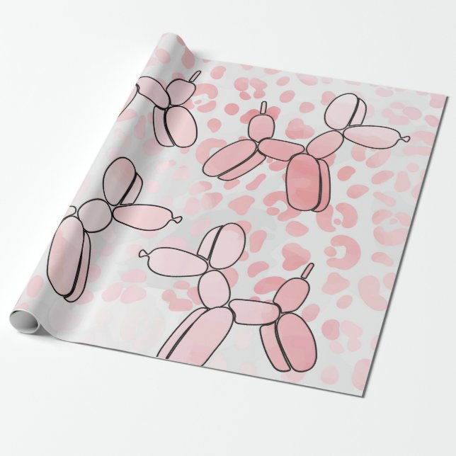 Balloon Hund Leopard Rosa Mönster Presentpapper (Utrullad)