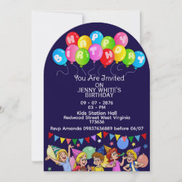 Balloon Kids Birthday Invitation Inbjudningar