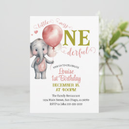 Balloon Little Miss Oenderful Girl 1st Birthday Inbjudningar