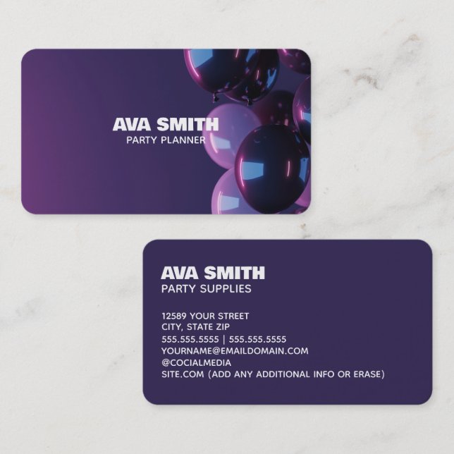 Balloon Party Decor Visitkort (Fram/baksida)