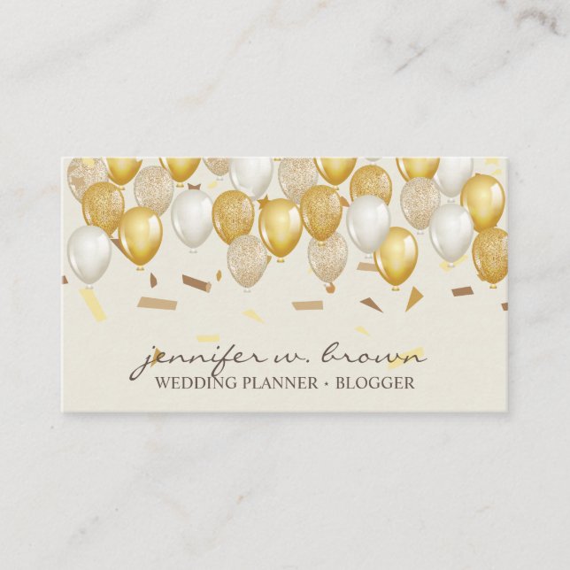 Balloon Party Planner Confetti-gult Visitkort (Framsida)