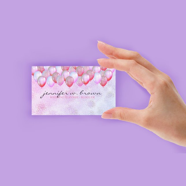 Balloon Party Planner Glitter Rosa Visitkort (Balloon Party Planner Glitter Pink Business Card)